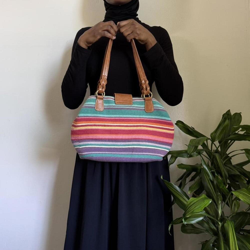 Vintage multicolor‎ braided striped shoulder bag - Picture 5 of 7